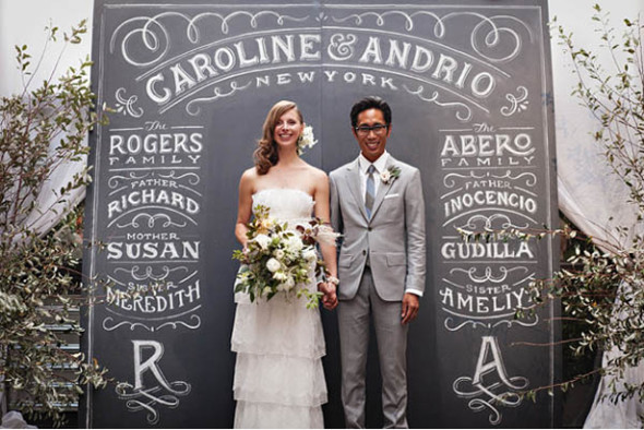display your family and loved one's name on chalkboard surface background at the altar.