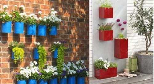 Adding colorful boxes to the wall can work as garden and space decoration. 