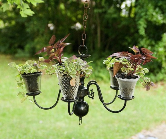 Chandelier garden is elegant and yet innovative way of using old chandelier as a garden