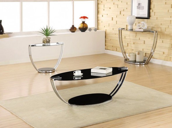 This satin finish metal glass top coffee table has a contemporary styling. 