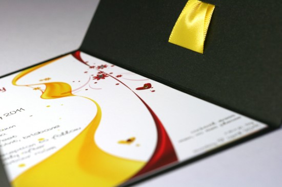 Yellow, Red and Black color combination in customized envelope.