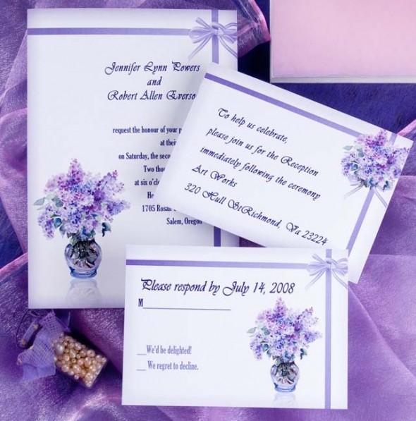 purple combined with white gives a fresh and elegant feel to the invite