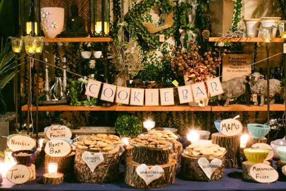 Charming cookie buffet was styled similarly to an ice cream sundae bar