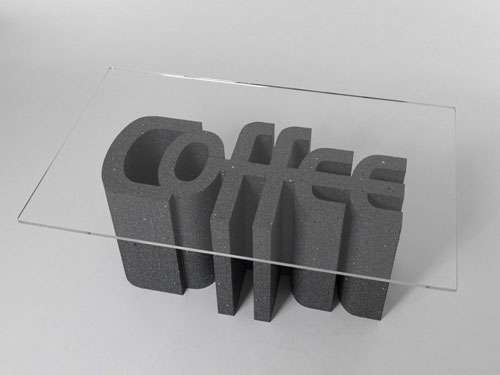Plain Glass table surface which spells Coffee