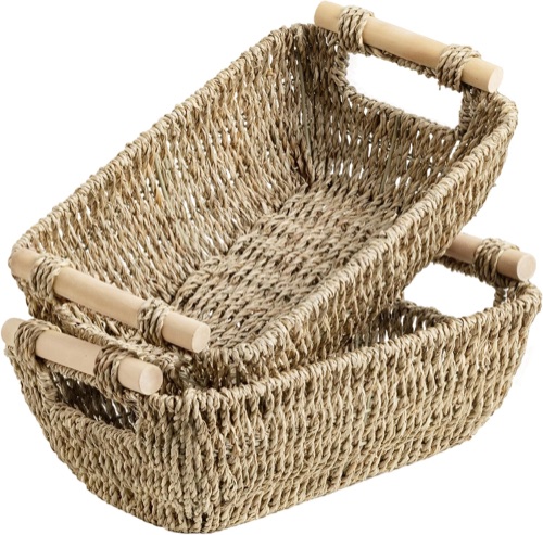 Seagrass Woven Baskets with Wooden Handles (2-Pack)