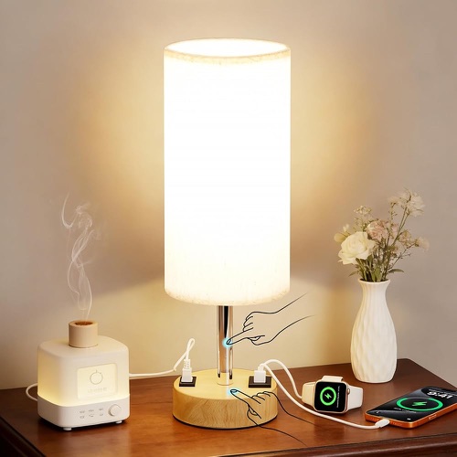 Bedside table lamp with fabric shade