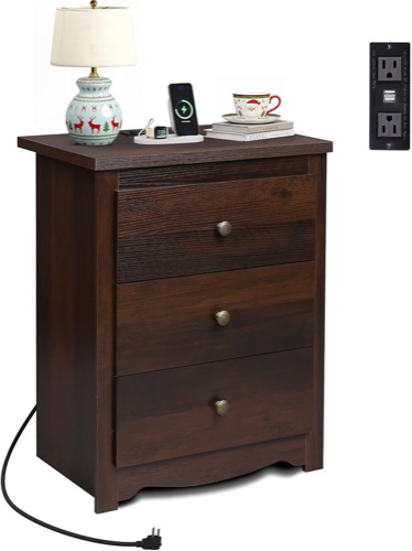 Wood nightstand with charging station