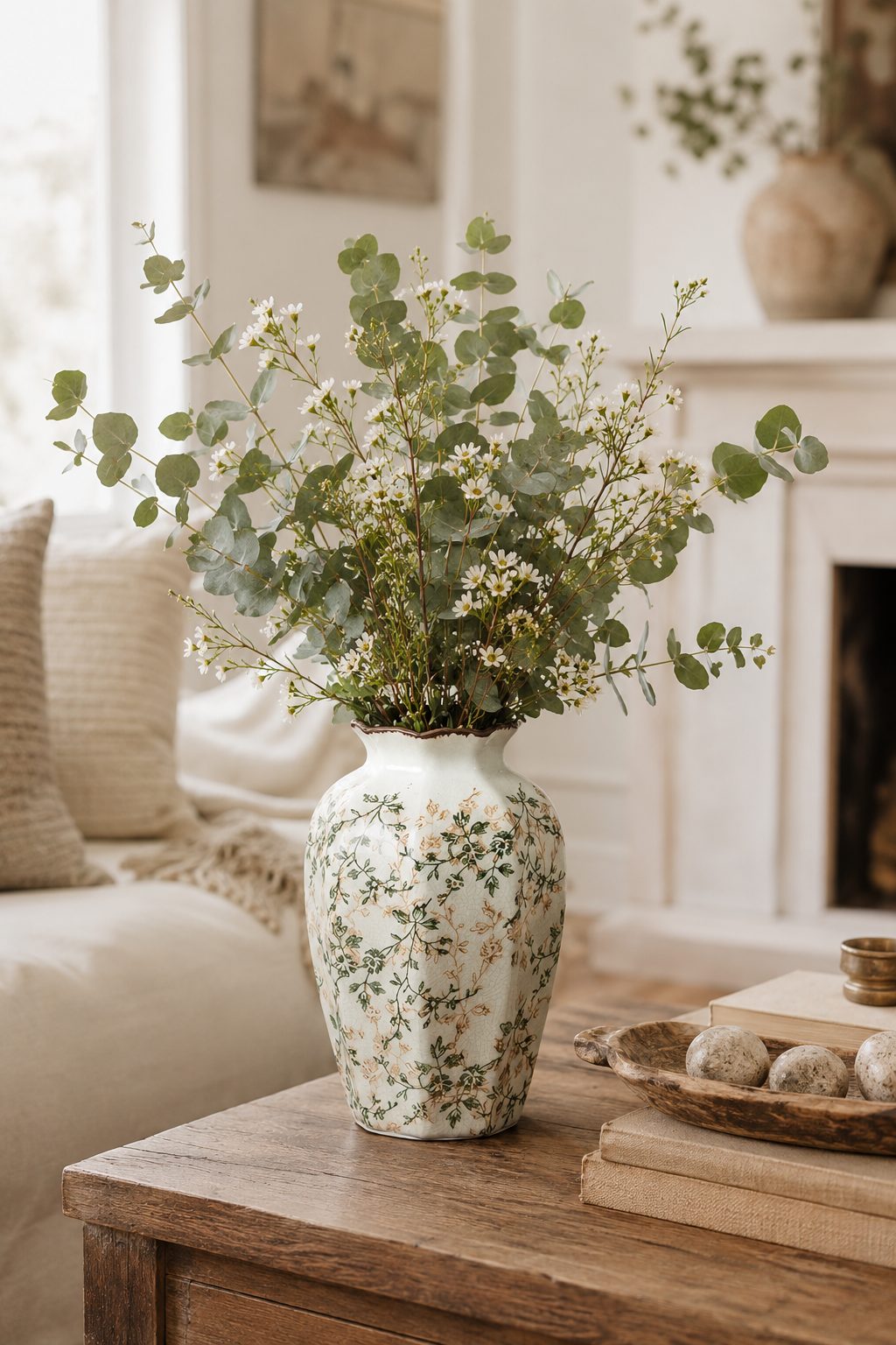 Green Rustic Farmhouse Ceramic Vase