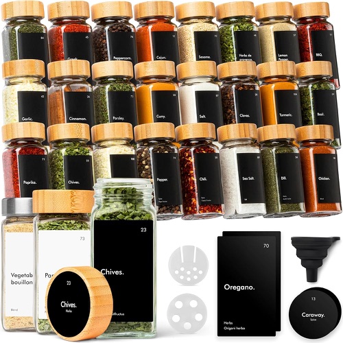 Glass spice jars with labels