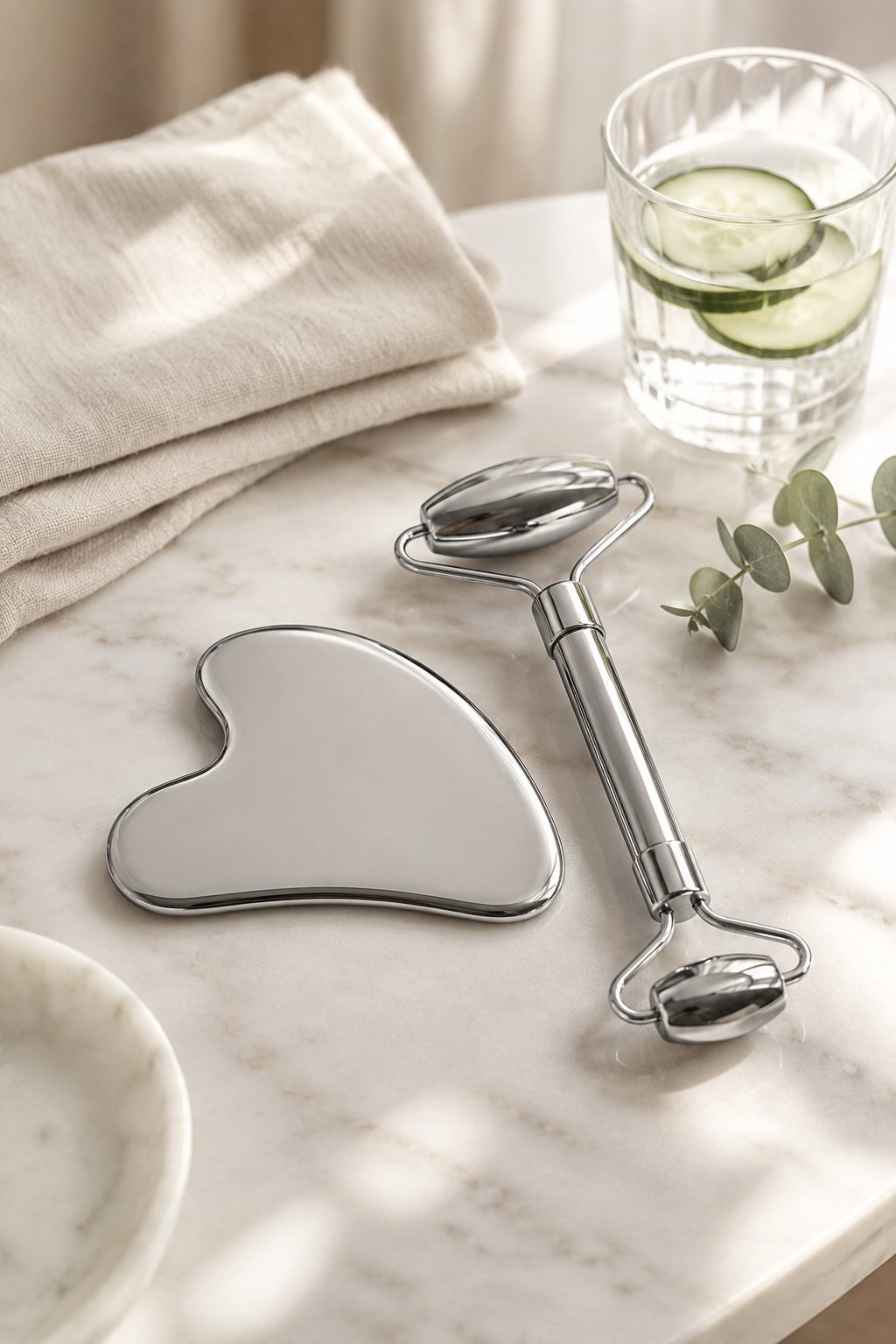 Bare Botanics Stainless Steel Gua Sha & Roller Set