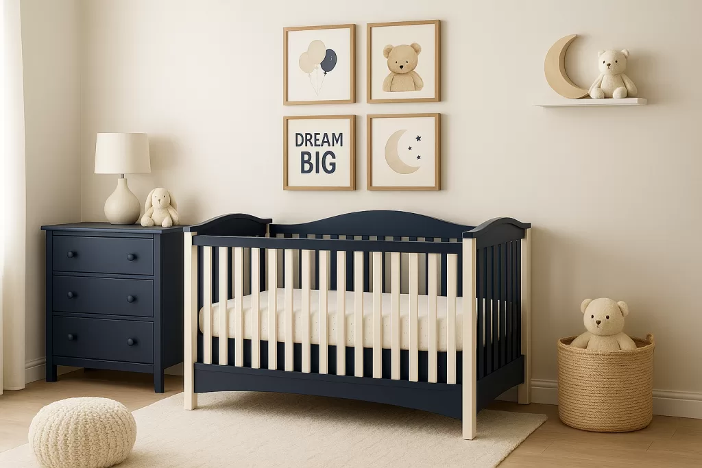 Classic navy blue crib