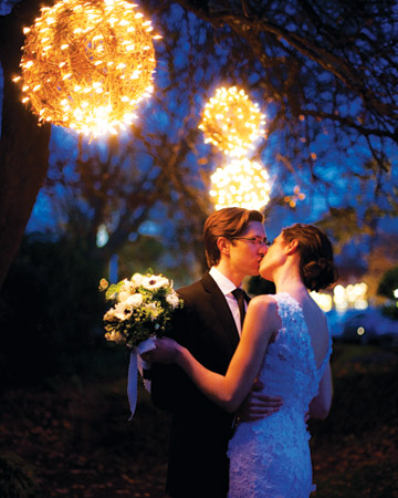 Wrap wicker balls in and out with strings of lights, these luminous balls  look like light bundles  and give you dreamy effect  and perfect background for photo opp.