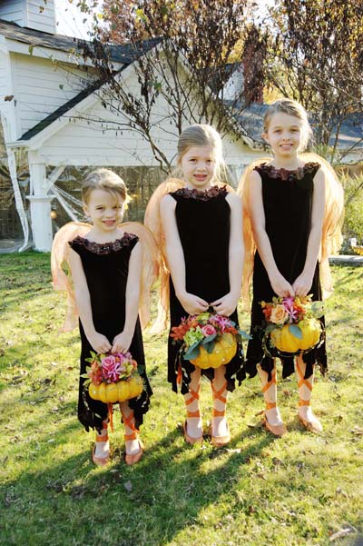 flower girls can carry pumpkins filled with flowers rather than traditional baskets