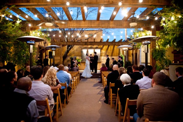 this setting of covered surroundings and open roof makes the venue perfect  for wedding ceremony