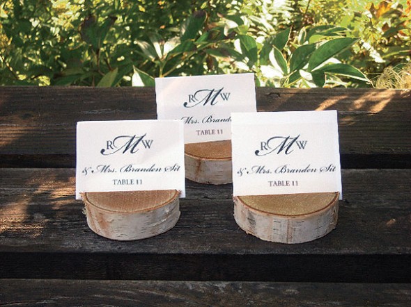 Bring natural influence and a rustic appeal to fall weddings with birch tree place card holders