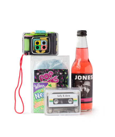 Play up a nostalgic vibe, pack a clear container with favorite candy from the childhood
