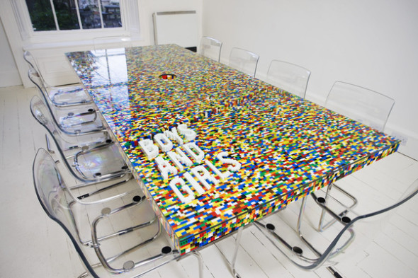 this lego table consists of 22,742 pieces clicked together with traditional lego construction techniques