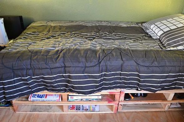 Basic pallet can be turned into colorful piece of furniture with little out- of – box thinking.