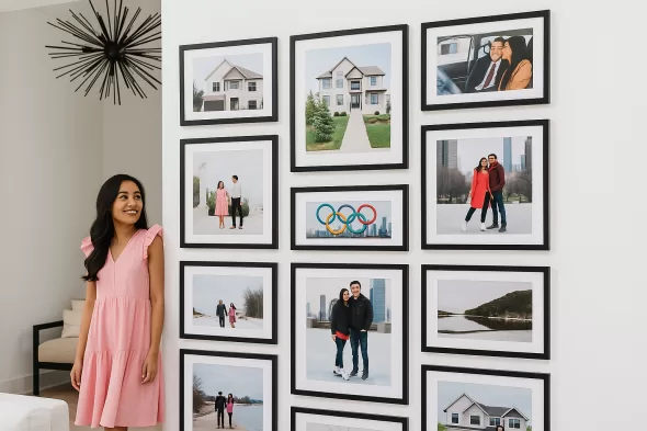 family photo frames on wall
